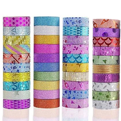 Imagem de Fita Adesiva Kit 5 Cores Glitter Washi Tape Decoração Scrap