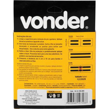 Imagem de Fita Antiderrapante 5m x 50mm Preta Area Interna Rampa Degrau Piso Escada Vonder