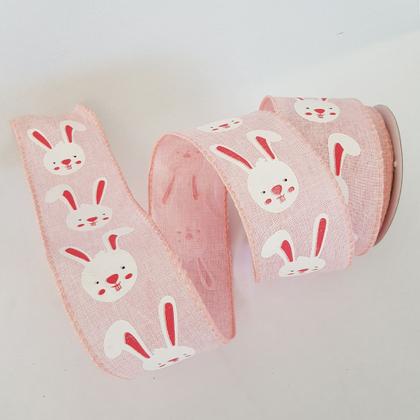 Imagem de Fita Aramada Rosa com Coelhinho Branco