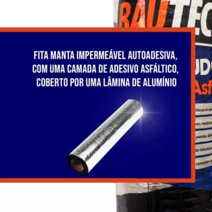 Imagem de Fita Asfáltica Adesiva Aluminio Trincas Laje Telhado Vazamentos Telha Veda Tudo 10cmx10m Bautech