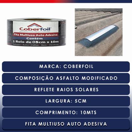 Imagem de Fita Asfáltica Metalizada Coberfoil 5cm x 10m  Vedação Impermeável, Isolamento Térmico e Acústico para Telhado e Laje