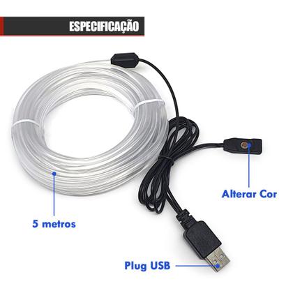 Imagem de Fita Barra Led P/ Painel RGB Hyundai Santa Fé 2010 2011 2012 2013 5m Metros Flexível Tunning Top 5m Metros Troca Cor Tomada Conector USB