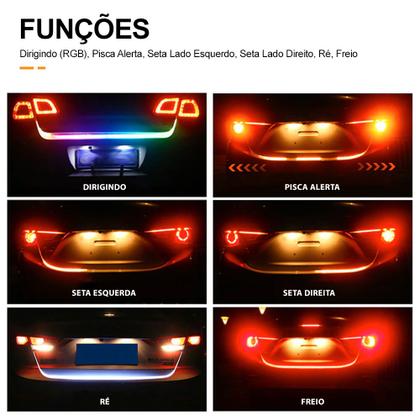 Imagem de Fita Barra Led Traseiro Porta Malas Ford Fiesta 2003 2004 2005 2006 Função Freio Ré Seta Sequencial RGB Tunning Top