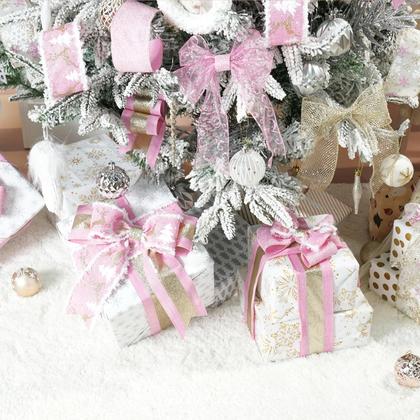 Imagem de Fita com fio de Natal MAYREEL de 2,5 polegadas rosa e dourada 36 jardas