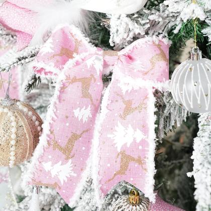 Imagem de Fita com fio de Natal MAYREEL de 2,5 polegadas rosa e dourada 36 jardas