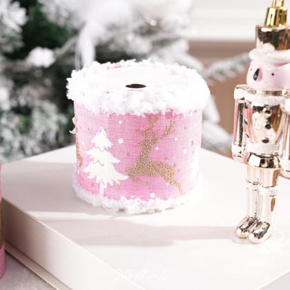 Imagem de Fita com fio de Natal MAYREEL de 2,5 polegadas rosa e dourada 36 jardas