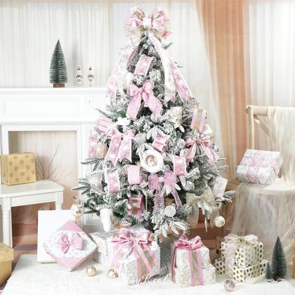 Imagem de Fita com fio de Natal MAYREEL de 2,5 polegadas rosa e dourada 36 jardas