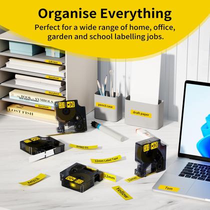 Imagem de Fita de etiqueta DYMO D1 compatível com COLORWING preta sobre amarelo