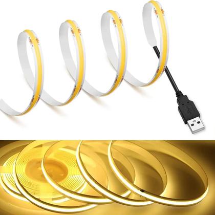 Imagem de Fita De LED COB Branca Quente 320LED DC 5V USB Flexível 1-5m Iluminação Linear De Alta Densidade
