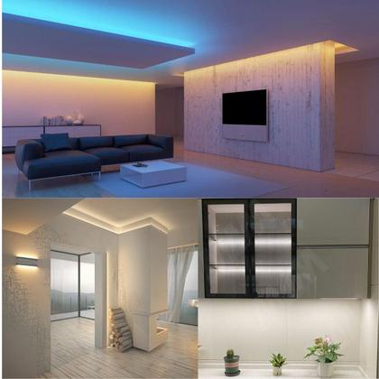 Imagem de Fita De Led Cob Flexível Adesiva Com Iluminação Luz Linear De 5M 12V IP20 320 Leds/M De 8MM Com Fonte Para Decorações