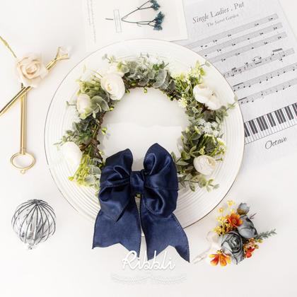 Imagem de Fita decorativa com fio de cetim azul marinho de 6,35 cm com fio de 20 jardas