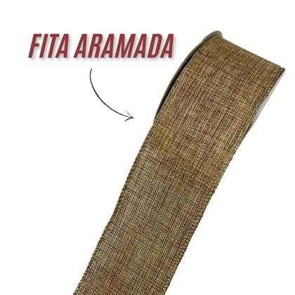 Imagem de Fita Decorativa de Natal Aramada Bege Lisa Enfeite p/ Árvore cromus