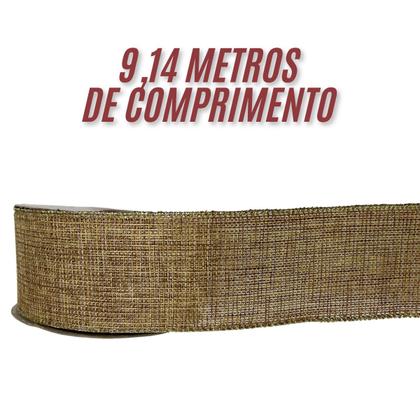 Imagem de Fita Decorativa de Natal Aramada Bege Lisa Enfeite p/ Árvore cromus