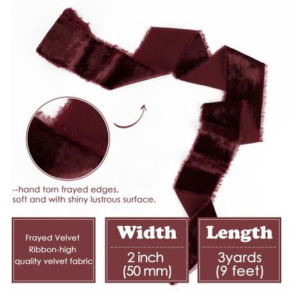 Imagem de Fita decorativa HUIHUANG Burgundy Velvet, rolo de 5 cm x 2,7 m