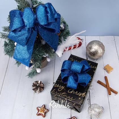 Imagem de Fita decorativa Ribbli Royal Blue Glitter com fio de 6 cm x 9,1 m