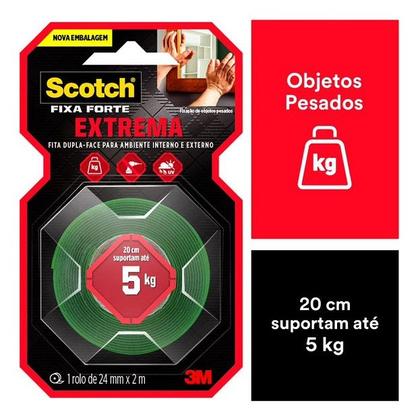 Imagem de Fita Dupla Face 3M Extrema Fixa Forte 24mm X 2m Para Parede Fixa Quadro Espelho Chave 5kg Scoth