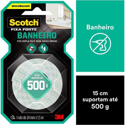 Imagem de Fita dupla face 3m original scoth fixa forte banheiro 24mm x 1.5m nicho espelho ambiente umido