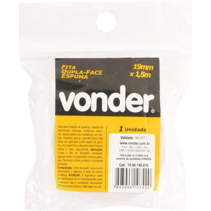 Imagem de Fita dupla face espuma 19mmx1,5m branca Vonder