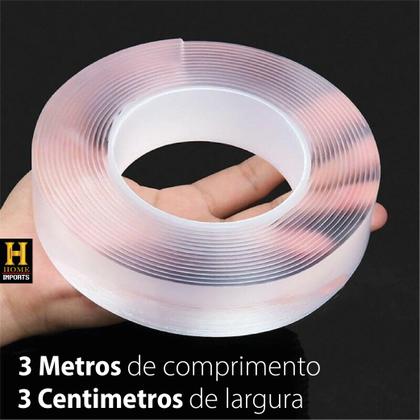 Imagem de Fita Dupla Face Extra Forte Transparente Lavável Reutilizável Auto Colante 3 Metros