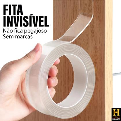 Imagem de Fita Dupla Face Extra Forte Transparente Lavável Reutilizável Auto Colante 3 Metros