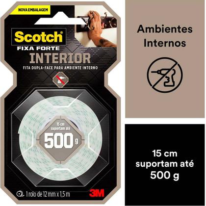 Imagem de Fita Dupla Face Fixa Forte Espuma Acrílica 12mm X 1,5m Scotch 3 M 500g