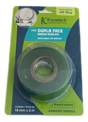 Imagem de Fita Dupla Face TRANSPARENTE 18mm x 2m KORETECH - 200847