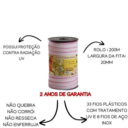 Imagem de Fita eletroplastica 20mm 200m zebu cerca eletrica rural equinos ovinos