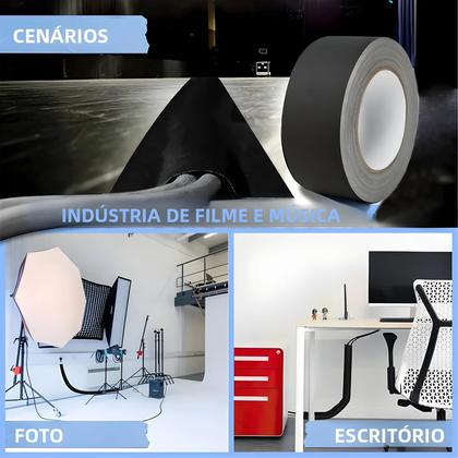 Imagem de Fita Gaffer Preta Resistente À Água Não Reflexiva Multiuso Para Fios Elétricos E Pisos