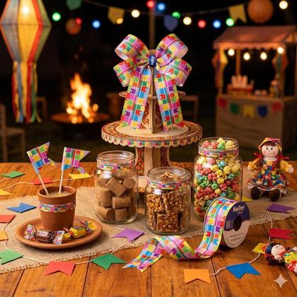Imagem de Fita Gorgurão Festa Junina Bandeirinhas 38mm X 9,14m Laço Arraiá São João Customização