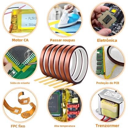 Imagem de Fita Kapton Dourada 33m - Adesiva, Resistente a Alta Temperatura (10-50mm)