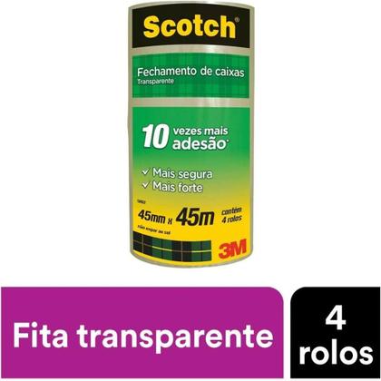 Imagem de Fita Larga Adesiva 3m 45mm X 45m Com 4 Rolos Scotch 3m