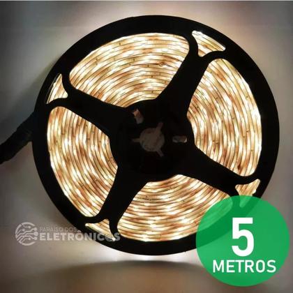 Fita LED 3528 COM FONTE Branco Quente Rolo 5 Metros 300 LEDs Siliconada E Adesivo 480 Lumens TB5019 - LUCKY Imagem de Fita LED 3528 COM FONTE Branco Quente Rolo 5 Metros 300 LEDs Siliconada E Adesivo 480 Lumens TB5019