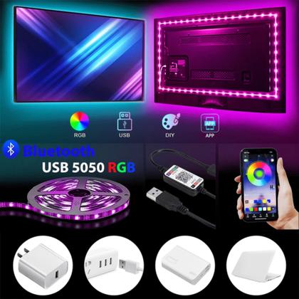 Imagem de Fita LED 5050 3 Metros Rolo 90 LEDs RGB Com Silicone E Adesivo Alimentação Controle APP DY8748
