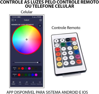 Imagem de Fita Led Aplicativo Celular Telefone App Cores RGB 10 Metros IP68 Decoraçao Arvore Natal Quarto Gamer Gesso Festa Escada