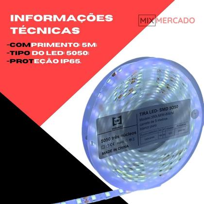 Imagem de Fita Led Branco Frio Com Fonte 5050 5 Metros Prova Dagua