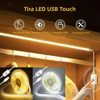 Imagem de Fita LED COB Dimmable Com Alimentação USB E Interruptor Touch Para Iluminação Interna Em Sala De