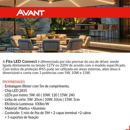 Imagem de Fita Led Connect 5w 4000k Branco Neutro 50 Metros 127v Tensão Direta 60 Leds/m a prova dágua Cod 14802013310 Avant