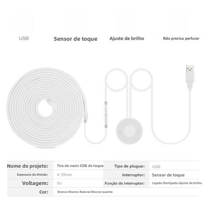 Imagem de Fita LED Dimmable Com Sensor De Toque USB, À Prova d'Água, COB Neon, Fita De Gel De Sílica Para DIY,