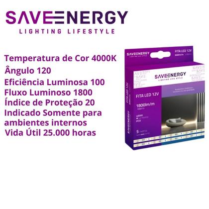 Imagem de Fita Led Luz Neutra 5m 18w 1800lm 400k 12v Save Energy