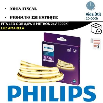 Imagem de Fita Led Philips COB 5 Metros 8.5w 24v Luz Quente 3000k 720lm/m