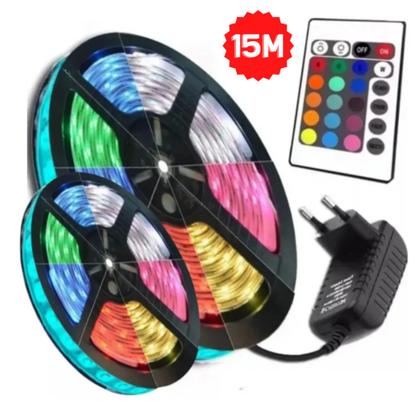 Imagem de Fita Led Rgb 3528 15m 300 Leds + Controle + Fonte Decoração Sanca Piscina