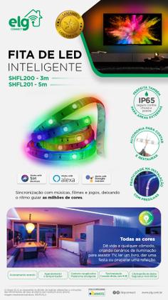 Imagem de Fita LED RGB Inteligente WiFi, ELG, SHFL200, 5 Metros, Dimerizável, Bluetooth, Comando de Voz Alexa e Google Assistant