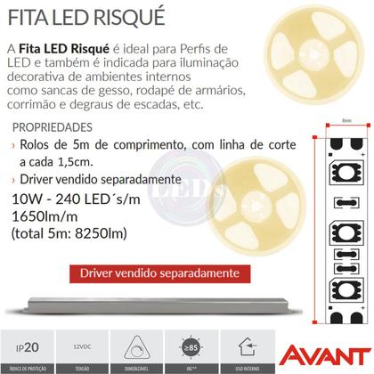 Imagem de Fita Led Risque 5 Metros 10w/m 240 Leds Branco Neutro 4000K