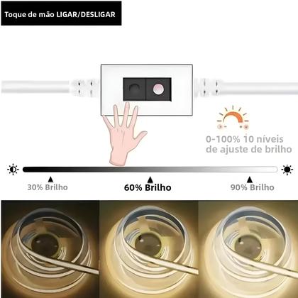 Imagem de Fita LED USB Dimmable 5V 320LEDs/M COB Com Sensor De Toque Para Iluminação Noturna Em Espelhos, TVs