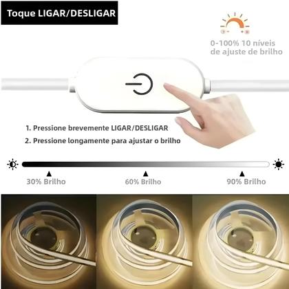 Imagem de Fita LED USB Dimmable 5V 320LEDs/M COB Com Sensor De Toque Para Iluminação Noturna Em Espelhos, TVs