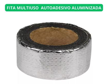 Imagem de Fita Manta Asfaltica Para Vazamento e Furo Telhado Laje Cano 5cm x 5m Cola Adesiva Aluminizada Multiuso