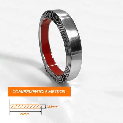 Imagem de Fita Metalizada Auto Colante PVC 24mm p Decoração de Móveis e Paredes Prata 5M