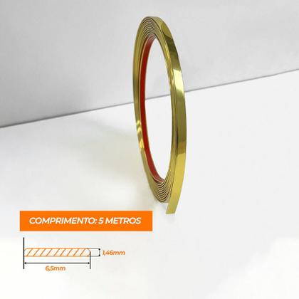 Imagem de Fita Metalizada Auto Colante PVC 6,5mm p Decoração de Móveis e Paredes Dourado 5M