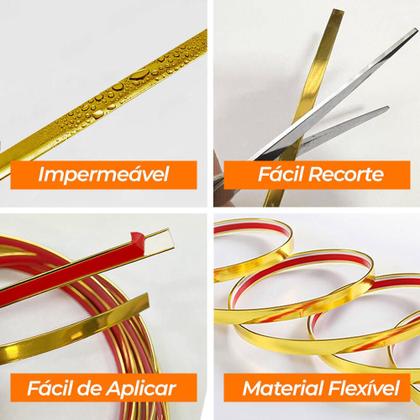 Imagem de Fita Metalizada Auto Colante PVC 6,5mm p Decoração de Móveis e Paredes Dourado 5M