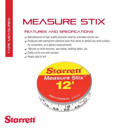 Imagem de Fita métrica Starrett Stix SM412WMERL 1,5 m x 3,6 m com adesivo